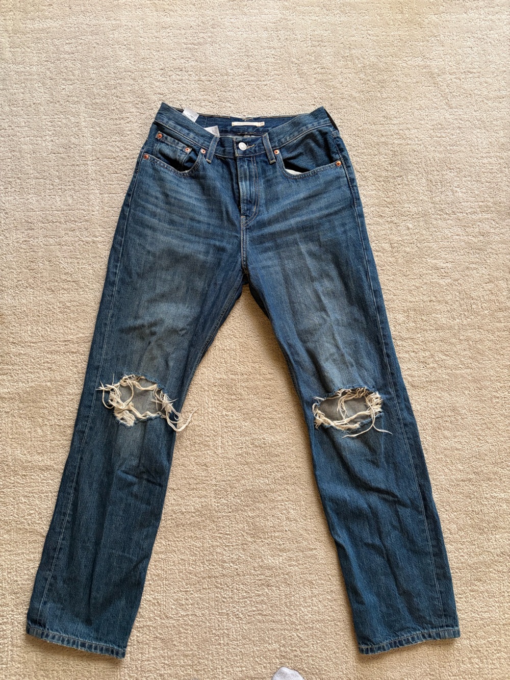 Levi’s Low Waisted Blue Distressed Ripped Jeans